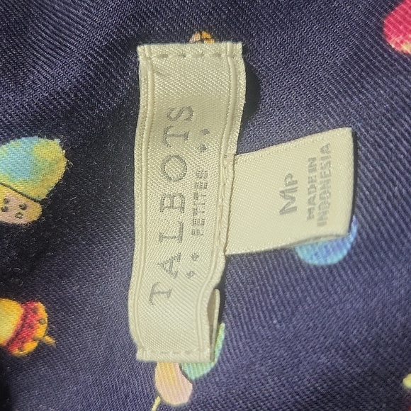 TALBOTS Blue with Multicolored Acorn Print Roll-Tab Sleeves Cotton Blouse - Picture 2 of 14